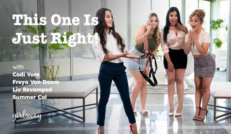 Liv Revamped, Summer Col, Codi Vore, Freya Von Doom - This One Is Just Right, all four of them celebrate with an energetic sex session that includes more strap-on action FullHD 1080p